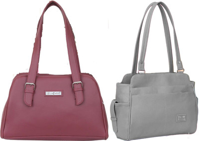 Lazzaroo Women Maroon, Grey Shoulder Bag(Pack of: 2)