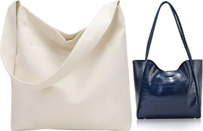 Trendycraft Women White, Blue Hobo(Pack of: 2)