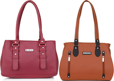 Lazzaroo Women Red, Tan Shoulder Bag(Pack of: 2)