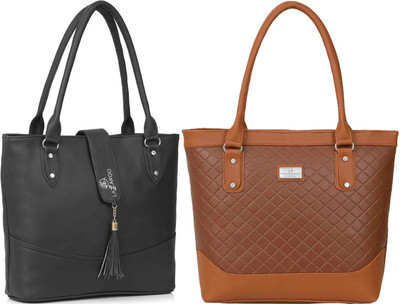 Lazzaroo Women Black, Tan Shoulder Bag(Pack of: 2)