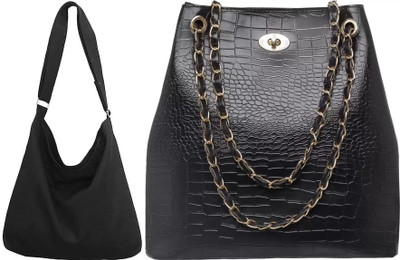 Trendycraft Women Black, Black Shoulder Bag(Pack of: 2)