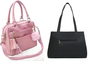 Reprox Women Pink, Black Hand-held Bag(Pack of: 2)