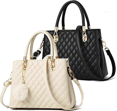 house of common Women Beige, Black Hand-held Bag(Pack of: 2)