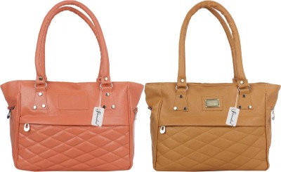 house of common Women Orange, Tan Hand-held Bag(Pack of: 2)