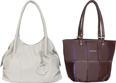 semiize Women Pink, White Shoulder Bag(Pack of: 2)