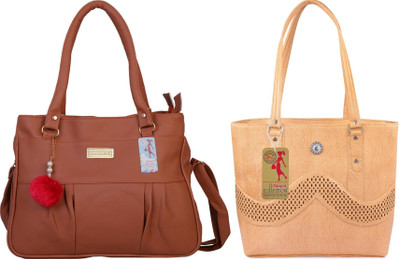 MSK Collection Women Tan, Beige Messenger Bag(Pack of: 2)
