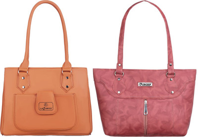 Lazzaroo Women Tan, Pink Shoulder Bag(Pack of: 2)