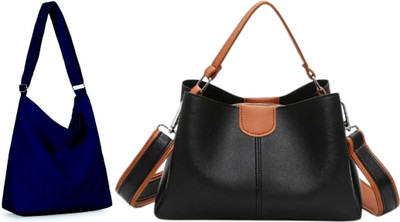 Trendycraft Women Black, Blue Sling Bag(Pack of: 2)