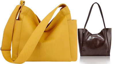 Trendycraft Women Yellow, Brown Tote(Pack of: 2)