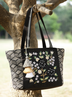 Anekaant Women Black, Beige Tote
