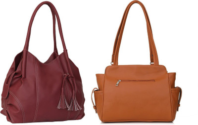 Lazzaroo Women Maroon, Tan Shoulder Bag(Pack of: 2)