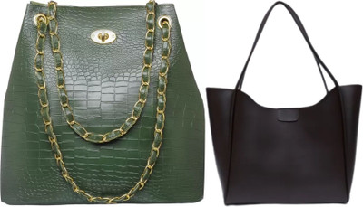 Trendycraft Women Black, Green Shoulder Bag(Pack of: 2)