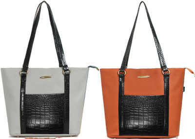 Zaxcer Women Grey, Tan Handbag(Pack of: 2)