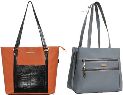 Zaxcer Women Tan, Grey Handbag(Pack of: 2)