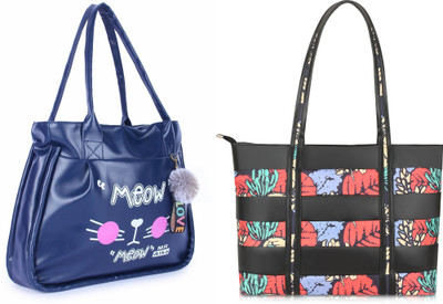 M R ALKA Women Black, Blue Handbag(Pack of: 2)