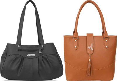Lazzaroo Women Black, Tan Shoulder Bag(Pack of: 2)