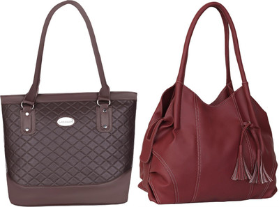 Lazzaroo Women Brown, Maroon Shoulder Bag(Pack of: 2)