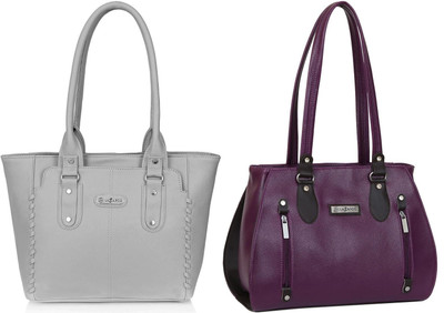 Lazzaroo Women Grey, Purple Shoulder Bag(Pack of: 2)