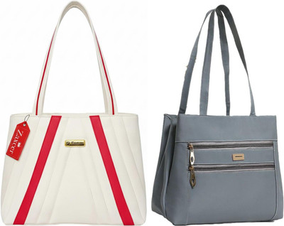 Zaxcer Women White, Grey Handbag(Pack of: 2)
