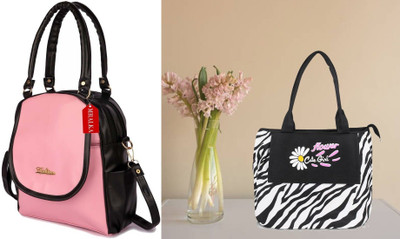 M R ALKA Women Black, Pink Handbag(Pack of: 2)