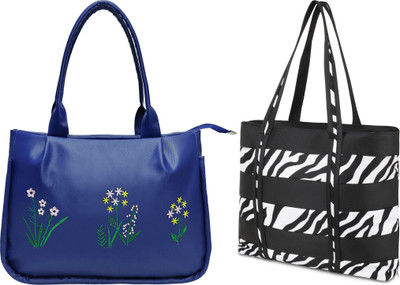 M R ALKA Women Black, Blue Hand-held Bag(Pack of: 2)