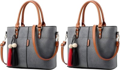 Faisal Collections Women Grey Handbag(Pack of: 2)