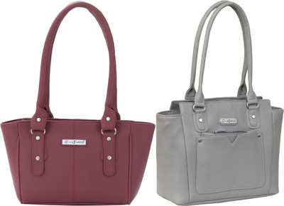 Lazzaroo Women Maroon, Grey Shoulder Bag(Pack of: 2)