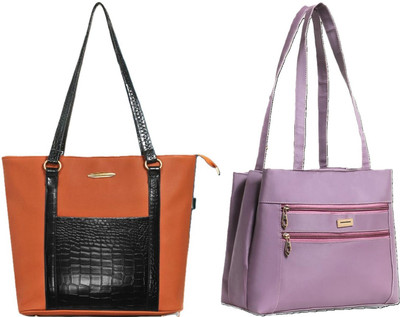 Zaxcer Women Tan, Purple Handbag(Pack of: 2)