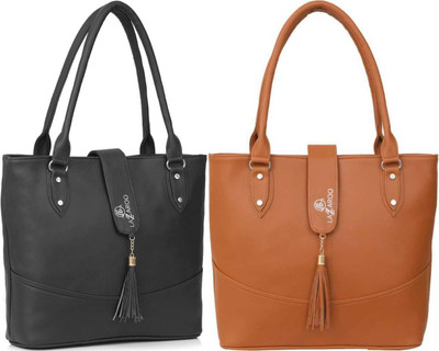 Lazzaroo Women Black, Tan Shoulder Bag(Pack of: 2)