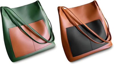 Trendycraft Women Green, Tan Shoulder Bag(Pack of: 2)