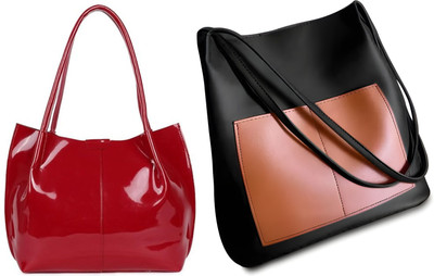 Trendycraft Women Red, Black Handbag(Pack of: 2)