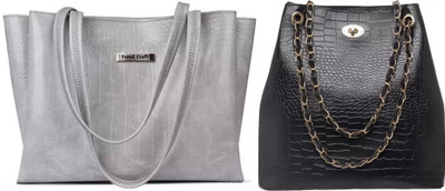 Trendycraft Women Grey, Black Shoulder Bag(Pack of: 2)