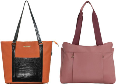 Zaxcer Women Tan, Pink Handbag(Pack of: 2)