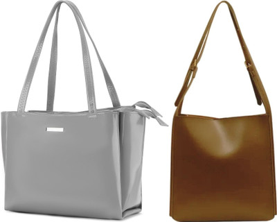 Trendycraft Women Grey, Tan Shoulder Bag(Pack of: 2)