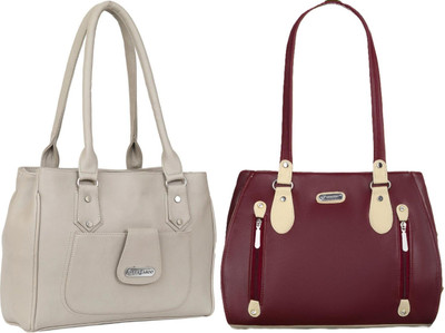 Lazzaroo Women White, Maroon Shoulder Bag(Pack of: 2)