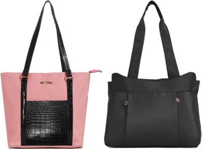 Zaxcer Women Pink, Black Handbag(Pack of: 2)