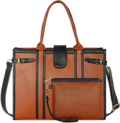 Womanix Women Tan, Black Handbag