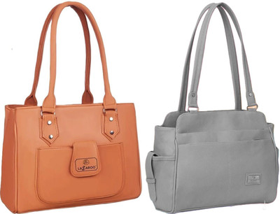 Lazzaroo Women Tan, Grey Shoulder Bag(Pack of: 2)