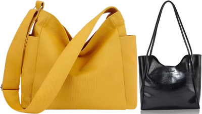 Trendycraft Women Yellow, Black Tote(Pack of: 2)