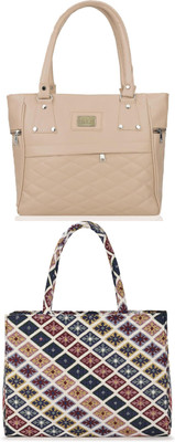 KSC Women Beige, White Handbag