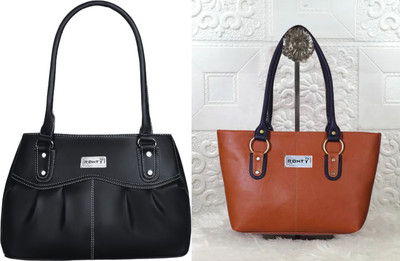 Ronty Women Tan, Black Shoulder Bag(Pack of: 2)
