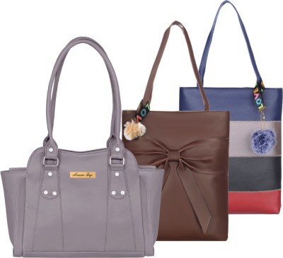 MOONSTAR BAGS Women Grey, Brown, Multicolor Shoulder Bag(Pack of: 3)