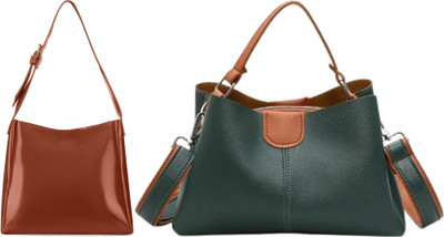 Trendycraft Women Green, Tan Sling Bag(Pack of: 2)