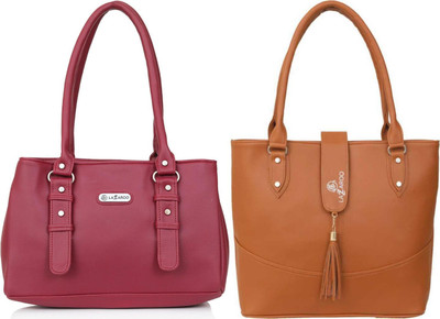 Lazzaroo Women Red, Tan Shoulder Bag(Pack of: 2)