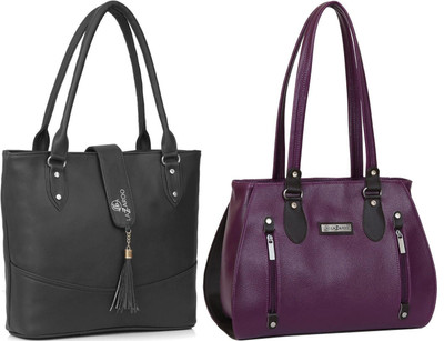 Lazzaroo Women Black, Purple Shoulder Bag(Pack of: 2)
