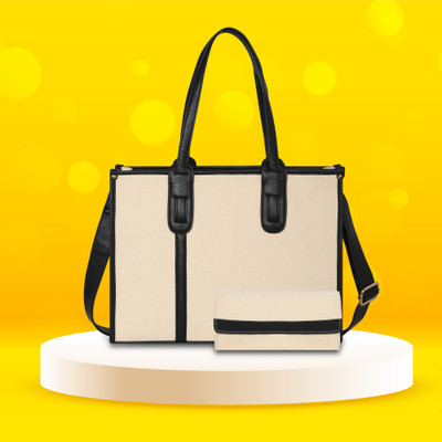 Womanix Women Beige, Black Hand-held Bag(Pack of: 2)