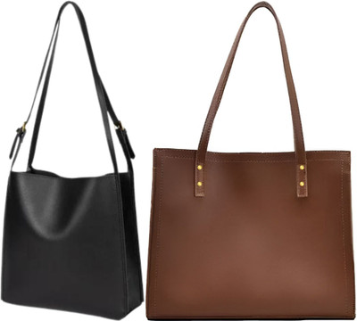 Trendycraft Women Black, Tan Shoulder Bag(Pack of: 2)