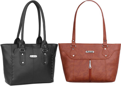 Lazzaroo Women Black, Tan Shoulder Bag(Pack of: 2)
