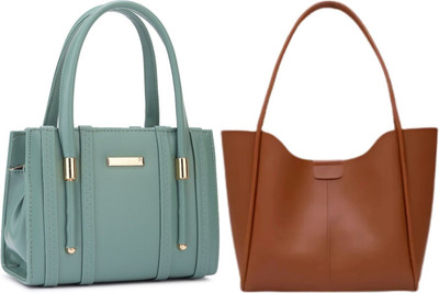 Trendycraft Women Green, Tan Handbag(Pack of: 2)