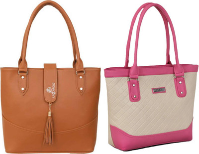 Lazzaroo Women Tan, Beige, Pink Shoulder Bag(Pack of: 2)